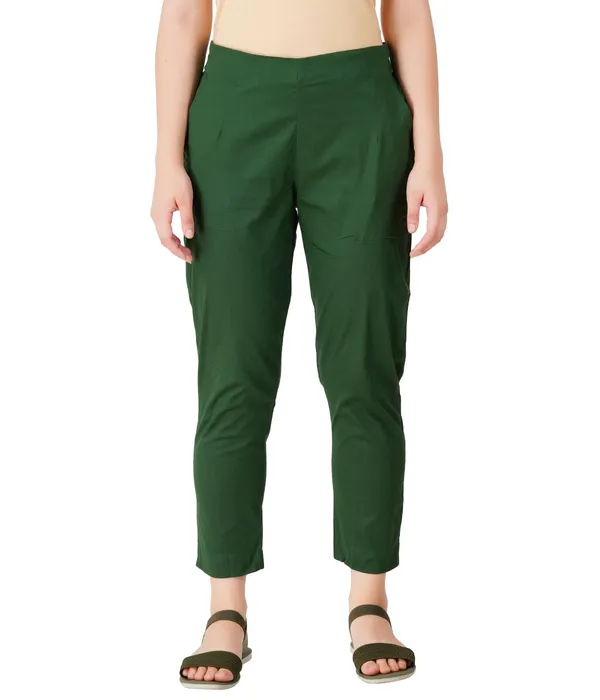 Dark_Green_Cotton_Lycra_Stretch_Tech_Pants_For_Women_-_Ankle_Length_Solid_Trousers_With_2_Side_Pockets_-_Stylish_For_Office,_College,Work