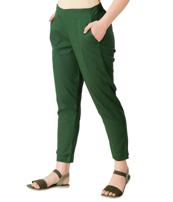 Dark_Green_Cotton_Lycra_Stretch_Tech_Pants_For_Women_-_Ankle_Length_Solid_Trousers_With_2_Side_Pockets_-_Stylish_For_Office,_College,Work