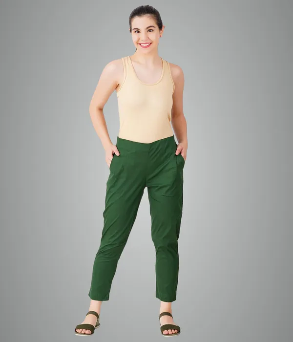 Dark_Green_Cotton_Lycra_Stretch_Tech_Pants_For_Women_-_Ankle_Length_Solid_Trousers_With_2_Side_Pockets_-_Stylish_For_Office,_College,Work
