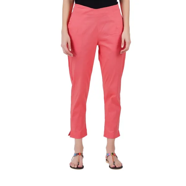 Deep_Sea_Coral_Cotton_Lycra_Stretch_Tech_Pants_For_Women_-_Ankle_Length_Solid_Trousers_With_2_Side_Pockets_-_Stylish_For_Office,_College,Work