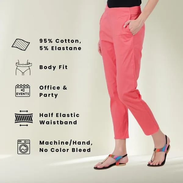 Deep_Sea_Coral_Cotton_Lycra_Stretch_Tech_Pants_For_Women_-_Ankle_Length_Solid_Trousers_With_2_Side_Pockets_-_Stylish_For_Office,_College,Work