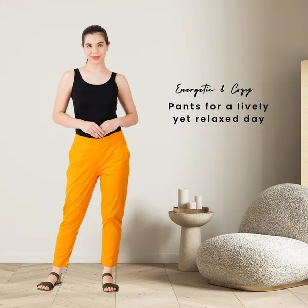 Fire_Yellow_Cotton_Lycra_Stretch_Tech_Pants_For_Women_-_Ankle_Length_Solid_Trousers_With_2_Side_Pockets_-_Stylish_For_Office,_College,Work