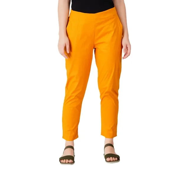 Fire_Yellow_Cotton_Lycra_Stretch_Tech_Pants_For_Women_-_Ankle_Length_Solid_Trousers_With_2_Side_Pockets_-_Stylish_For_Office,_College,Work