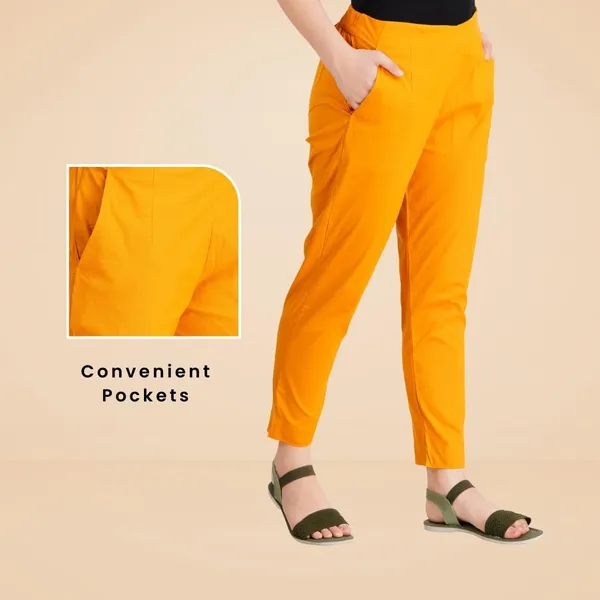 Fire_Yellow_Cotton_Lycra_Stretch_Tech_Pants_For_Women_-_Ankle_Length_Solid_Trousers_With_2_Side_Pockets_-_Stylish_For_Office,_College,Work