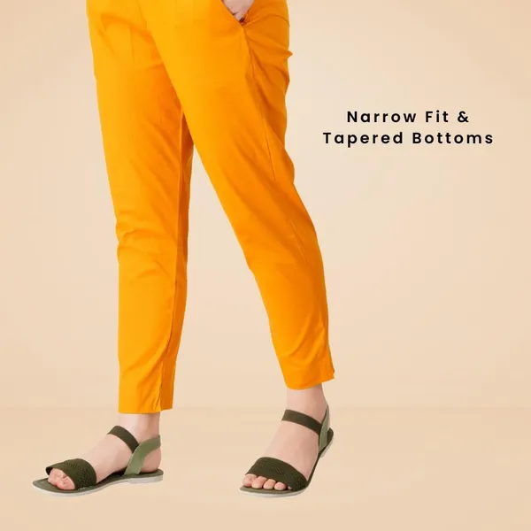 Fire_Yellow_Cotton_Lycra_Stretch_Tech_Pants_For_Women_-_Ankle_Length_Solid_Trousers_With_2_Side_Pockets_-_Stylish_For_Office,_College,Work