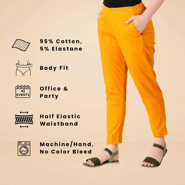 Fire_Yellow_Cotton_Lycra_Stretch_Tech_Pants_For_Women_-_Ankle_Length_Solid_Trousers_With_2_Side_Pockets_-_Stylish_For_Office,_College,Work