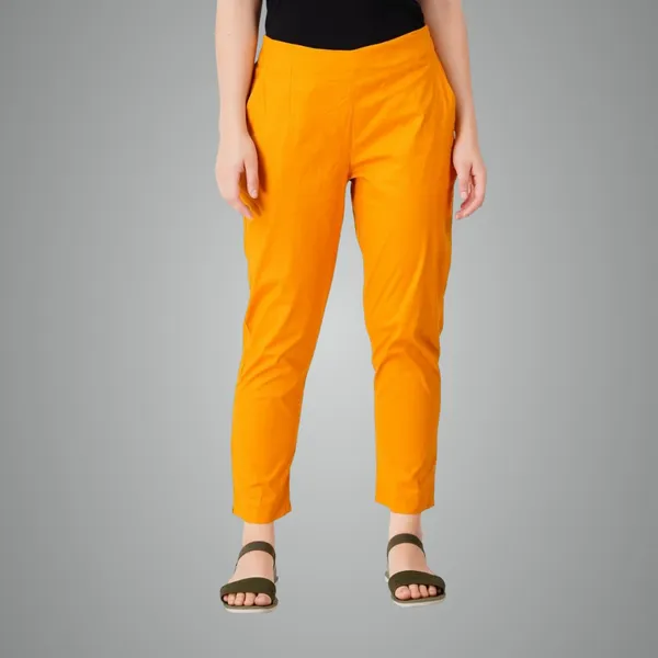 Fire_Yellow_Cotton_Lycra_Stretch_Tech_Pants_For_Women_-_Ankle_Length_Solid_Trousers_With_2_Side_Pockets_-_Stylish_For_Office,_College,Work