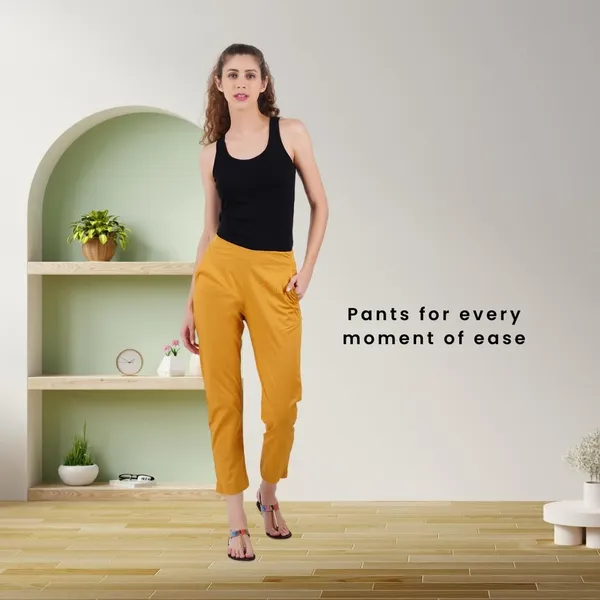 Honey_Mustard_Cotton_Lycra_Stretch_Tech_Pants_For_Women_-_Ankle_Length_Solid_Trousers_With_2_Side_Pockets_-_Stylish_For_Office,_College,Work