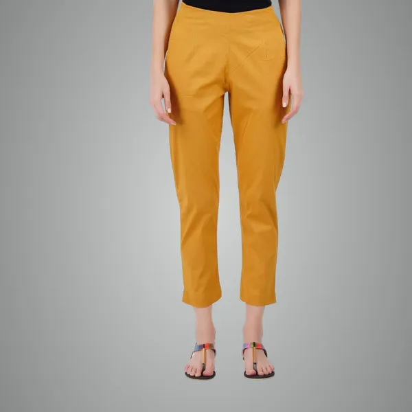 Honey_Mustard_Cotton_Lycra_Stretch_Tech_Pants_For_Women_-_Ankle_Length_Solid_Trousers_With_2_Side_Pockets_-_Stylish_For_Office,_College,Work