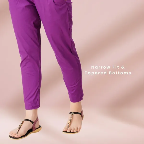 Magenta_Violet_Cotton_Lycra_Stretch_Tech_Pants_For_Women_-_Ankle_Length_Solid_Trousers_With_2_Side_Pockets_-_Stylish_For_Office,_College,Work