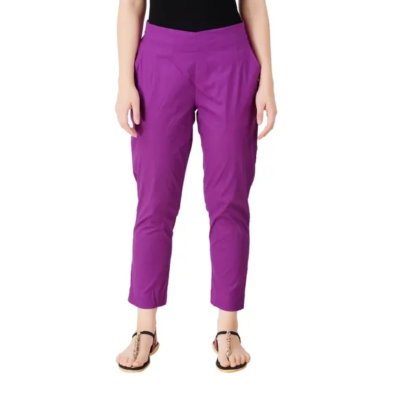 Magenta_Violet_Cotton_Lycra_Stretch_Tech_Pants_For_Women_-_Ankle_Length_Solid_Trousers_With_2_Side_Pockets_-_Stylish_For_Office,_College,Work
