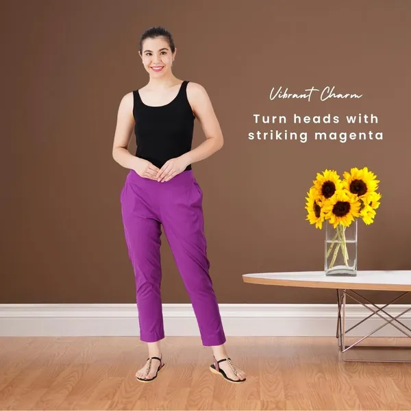 Magenta_Violet_Cotton_Lycra_Stretch_Tech_Pants_For_Women_-_Ankle_Length_Solid_Trousers_With_2_Side_Pockets_-_Stylish_For_Office,_College,Work
