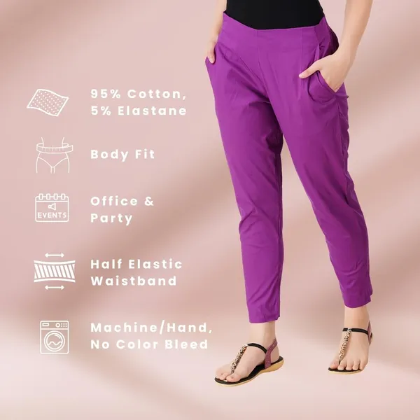 Magenta_Violet_Cotton_Lycra_Stretch_Tech_Pants_For_Women_-_Ankle_Length_Solid_Trousers_With_2_Side_Pockets_-_Stylish_For_Office,_College,Work