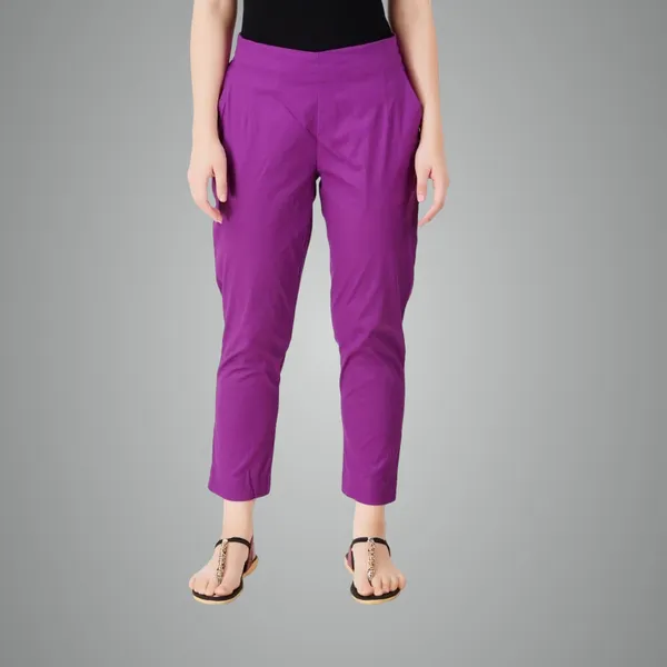 Magenta_Violet_Cotton_Lycra_Stretch_Tech_Pants_For_Women_-_Ankle_Length_Solid_Trousers_With_2_Side_Pockets_-_Stylish_For_Office,_College,Work