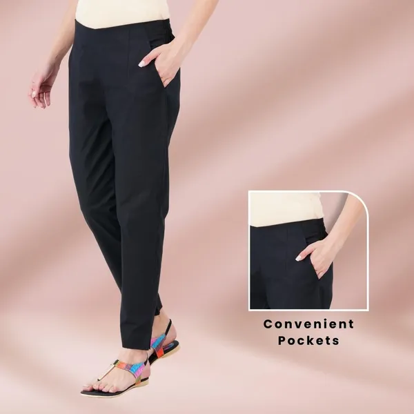 Black_Cotton_Lycra_Stretch_Tech_Pants_For_Women