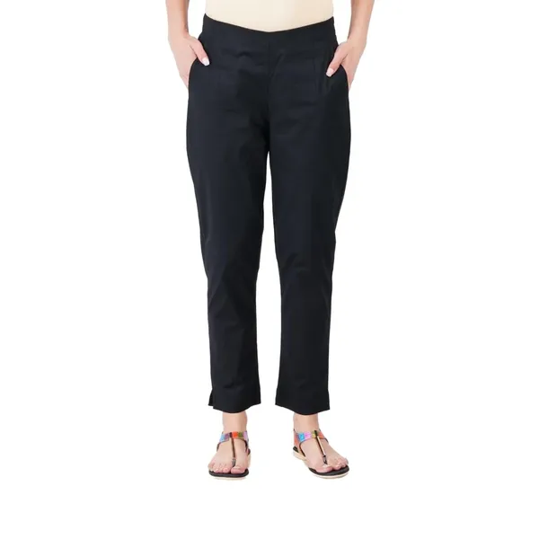 Black_Cotton_Lycra_Stretch_Tech_Pants_For_Women