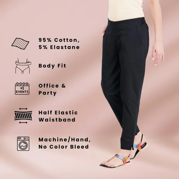 Black_Cotton_Lycra_Stretch_Tech_Pants_For_Women
