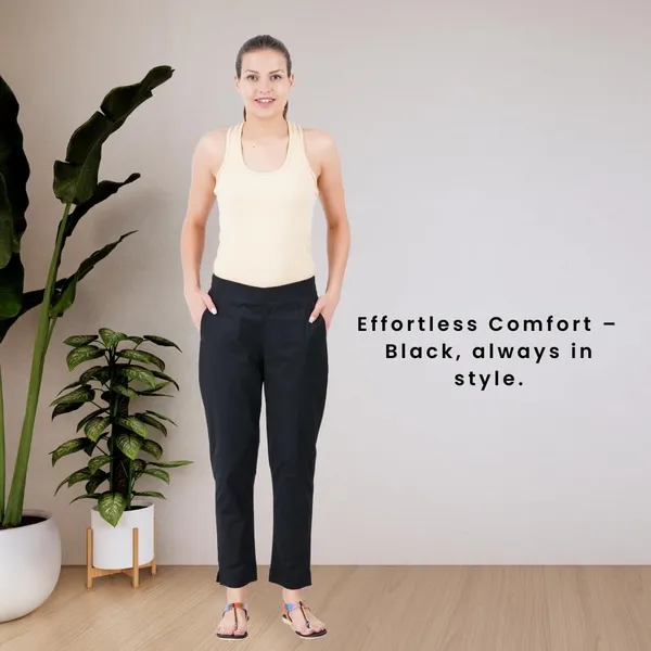 Black_Cotton_Lycra_Stretch_Tech_Pants_For_Women