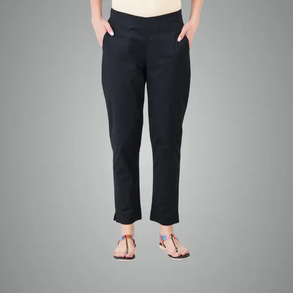 Black_Cotton_Lycra_Stretch_Tech_Pants_For_Women