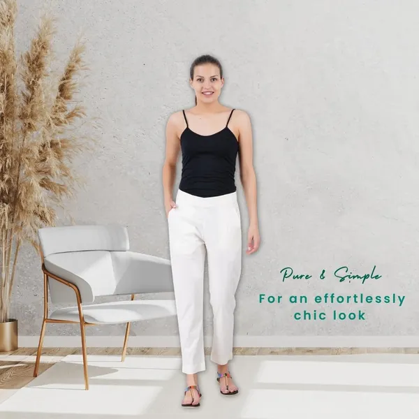 Off_White_Cotton_Lycra_Stretch_Tech_Pants_For_Women_-_Ankle_Length_Solid_Trousers_With_2_Side_Pockets_-_Stylish_For_Office,_College,Work