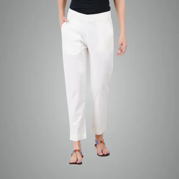 Off_White_Cotton_Lycra_Stretch_Tech_Pants_For_Women_-_Ankle_Length_Solid_Trousers_With_2_Side_Pockets_-_Stylish_For_Office,_College,Work