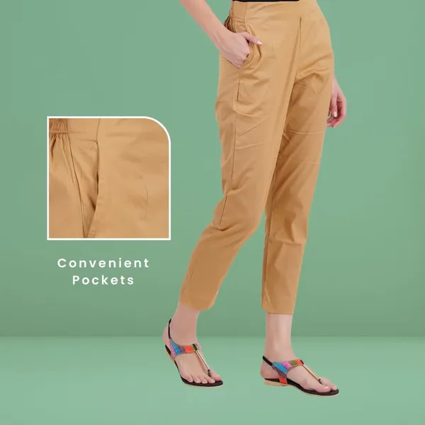 Tan_Cotton_Lycra_Stretch_Tech_Pants_For_Women_-_Ankle_Length_Solid_Trousers_With_2_Side_Pockets_-_Stylish_For_Office,_College,Work