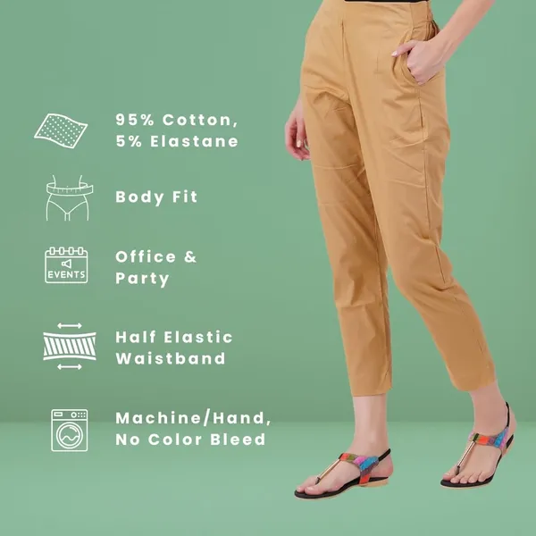 Tan_Cotton_Lycra_Stretch_Tech_Pants_For_Women_-_Ankle_Length_Solid_Trousers_With_2_Side_Pockets_-_Stylish_For_Office,_College,Work
