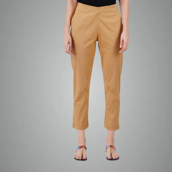 Tan_Cotton_Lycra_Stretch_Tech_Pants_For_Women_-_Ankle_Length_Solid_Trousers_With_2_Side_Pockets_-_Stylish_For_Office,_College,Work
