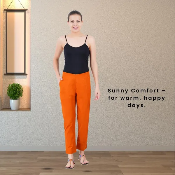 Burnt_Orange_Cotton_Lycra_Stretch_Tech_Pants_For_Women_-_Ankle_Length_Solid_Trousers_With_2_Side_Pockets_-_Stylish_For_Office,_College,Work