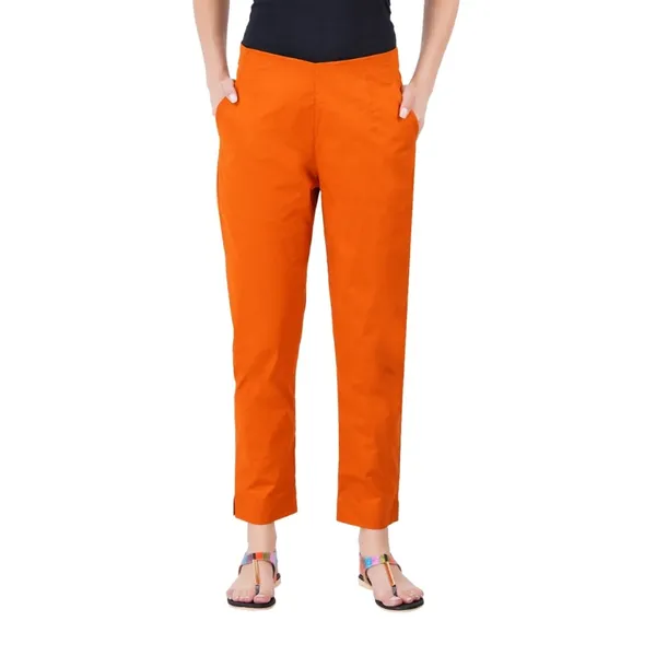 Burnt_Orange_Cotton_Lycra_Stretch_Tech_Pants_For_Women_-_Ankle_Length_Solid_Trousers_With_2_Side_Pockets_-_Stylish_For_Office,_College,Work