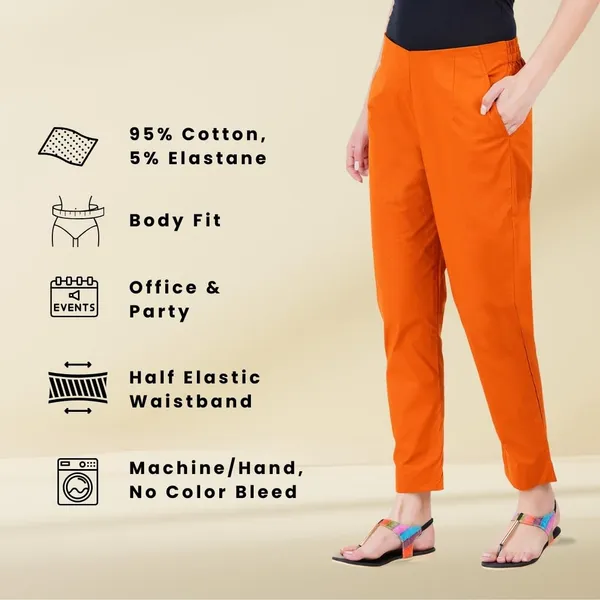 Burnt_Orange_Cotton_Lycra_Stretch_Tech_Pants_For_Women_-_Ankle_Length_Solid_Trousers_With_2_Side_Pockets_-_Stylish_For_Office,_College,Work