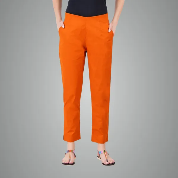 Burnt_Orange_Cotton_Lycra_Stretch_Tech_Pants_For_Women_-_Ankle_Length_Solid_Trousers_With_2_Side_Pockets_-_Stylish_For_Office,_College,Work