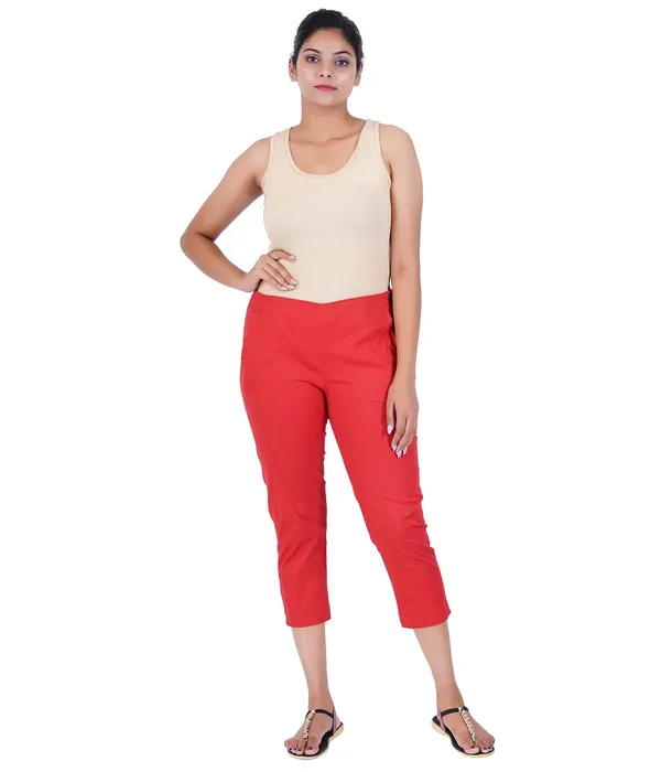 Barbados_Cherry_Stylish_Stretch_Lycra_Cotton_Cropped_Ankle_Trousers_Pant_For_Women,_Half-Elasticated_Waist,_Side_Zipper_&_Pocket,_Straight_Fit_Smart_Wear_-_Work_Office_Outdoor