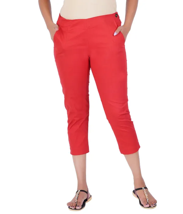 Barbados_Cherry_Stylish_Stretch_Lycra_Cotton_Cropped_Ankle_Trousers_Pant_For_Women,_Half-Elasticated_Waist,_Side_Zipper_&_Pocket,_Straight_Fit_Smart_Wear_-_Work_Office_Outdoor