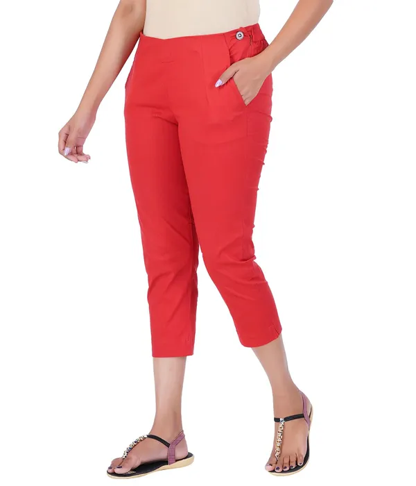 Barbados_Cherry_Stylish_Stretch_Lycra_Cotton_Cropped_Ankle_Trousers_Pant_For_Women,_Half-Elasticated_Waist,_Side_Zipper_&_Pocket,_Straight_Fit_Smart_Wear_-_Work_Office_Outdoor