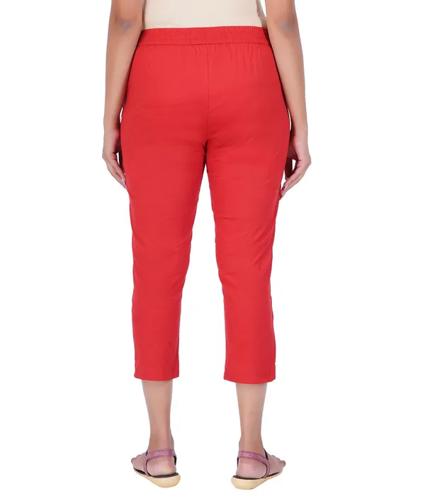 Barbados_Cherry_Stylish_Stretch_Lycra_Cotton_Cropped_Ankle_Trousers_Pant_For_Women,_Half-Elasticated_Waist,_Side_Zipper_&_Pocket,_Straight_Fit_Smart_Wear_-_Work_Office_Outdoor