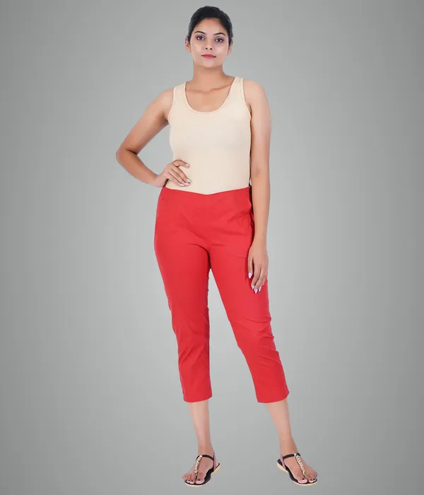 Barbados_Cherry_Stylish_Stretch_Lycra_Cotton_Cropped_Ankle_Trousers_Pant_For_Women,_Half-Elasticated_Waist,_Side_Zipper_&_Pocket,_Straight_Fit_Smart_Wear_-_Work_Office_Outdoor