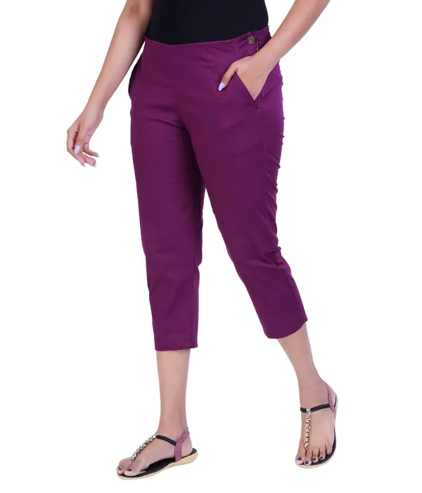 Beetroot_Stylish_Stretch_Lycra_Cotton_Cropped_Ankle_Trousers_Pant_For_Women,_Half-Elasticated_Waist,_Side_Zipper_&_Pocket,_Straight_Fit_Smart_Wear_-_Work_Office_Outdoor