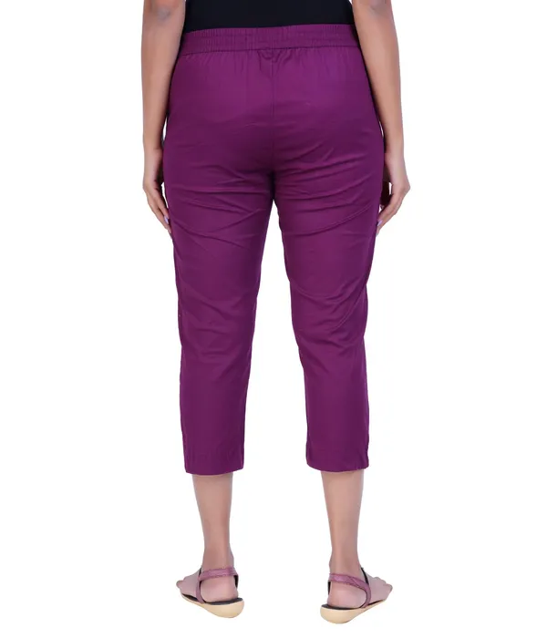 Beetroot_Stylish_Stretch_Lycra_Cotton_Cropped_Ankle_Trousers_Pant_For_Women,_Half-Elasticated_Waist,_Side_Zipper_&_Pocket,_Straight_Fit_Smart_Wear_-_Work_Office_Outdoor