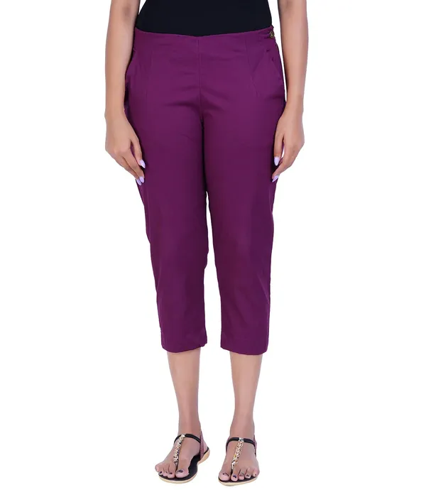 Beetroot_Stylish_Stretch_Lycra_Cotton_Cropped_Ankle_Trousers_Pant_For_Women,_Half-Elasticated_Waist,_Side_Zipper_&_Pocket,_Straight_Fit_Smart_Wear_-_Work_Office_Outdoor