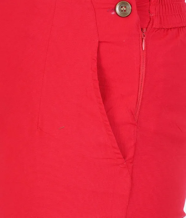 Chilly_Red_Stylish_Stretch_Lycra_Cotton_Cropped_Ankle_Trousers_Pant_For_Women,_Half-Elasticated_Waist,_Side_Zipper_&_Pocket,_Straight_Fit_Smart_Wear_-_Work_Office_Outdoor