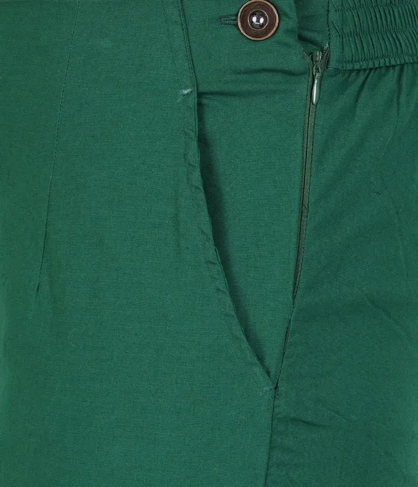 Dark_Green_Stylish_Stretch_Lycra_Cotton_Cropped_Ankle_Trousers_Pant_For_Women,_Half-Elasticated_Waist,_Side_Zipper_&_Pocket,_Straight_Fit_Smart_Wear_-_Work_Office_Outdoor