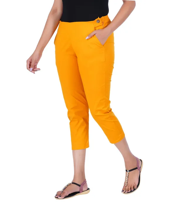 Fire_Yellow_Stylish_Stretch_Lycra_Cotton_Cropped_Ankle_Trousers_Pant_For_Women,_Half-Elasticated_Waist,_Side_Zipper_&_Pocket,_Straight_Fit_Smart_Wear_-_Work_Office_Outdoor