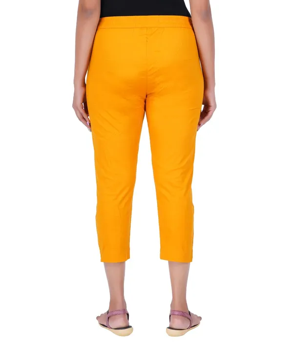 Fire_Yellow_Stylish_Stretch_Lycra_Cotton_Cropped_Ankle_Trousers_Pant_For_Women,_Half-Elasticated_Waist,_Side_Zipper_&_Pocket,_Straight_Fit_Smart_Wear_-_Work_Office_Outdoor