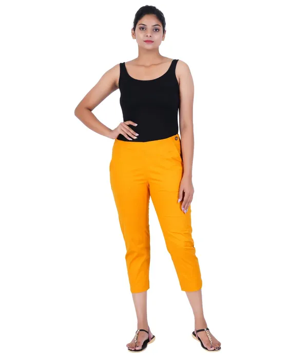Fire_Yellow_Stylish_Stretch_Lycra_Cotton_Cropped_Ankle_Trousers_Pant_For_Women,_Half-Elasticated_Waist,_Side_Zipper_&_Pocket,_Straight_Fit_Smart_Wear_-_Work_Office_Outdoor
