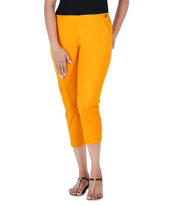Fire_Yellow_Stylish_Stretch_Lycra_Cotton_Cropped_Ankle_Trousers_Pant_For_Women,_Half-Elasticated_Waist,_Side_Zipper_&_Pocket,_Straight_Fit_Smart_Wear_-_Work_Office_Outdoor