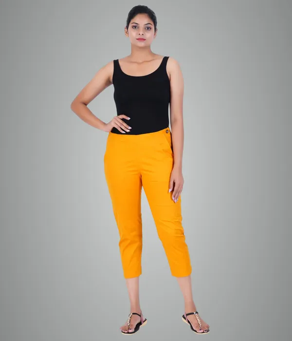 Fire_Yellow_Stylish_Stretch_Lycra_Cotton_Cropped_Ankle_Trousers_Pant_For_Women,_Half-Elasticated_Waist,_Side_Zipper_&_Pocket,_Straight_Fit_Smart_Wear_-_Work_Office_Outdoor