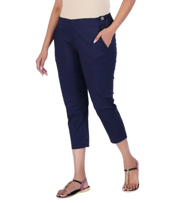 Midnight_Blue_Stylish_Stretch_Lycra_Cotton_Cropped_Ankle_Trousers_Pant_For_Women,_Half-Elasticated_Waist,_Side_Zipper_&_Pocket,_Straight_Fit_Smart_Wear_-_Work_Office_Outdoor