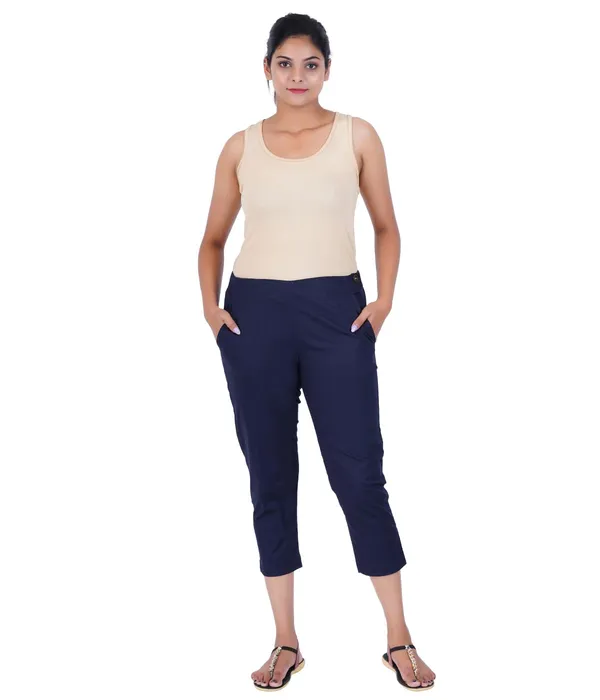 Midnight_Blue_Stylish_Stretch_Lycra_Cotton_Cropped_Ankle_Trousers_Pant_For_Women,_Half-Elasticated_Waist,_Side_Zipper_&_Pocket,_Straight_Fit_Smart_Wear_-_Work_Office_Outdoor