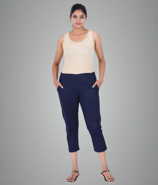 Midnight_Blue_Stylish_Stretch_Lycra_Cotton_Cropped_Ankle_Trousers_Pant_For_Women,_Half-Elasticated_Waist,_Side_Zipper_&_Pocket,_Straight_Fit_Smart_Wear_-_Work_Office_Outdoor